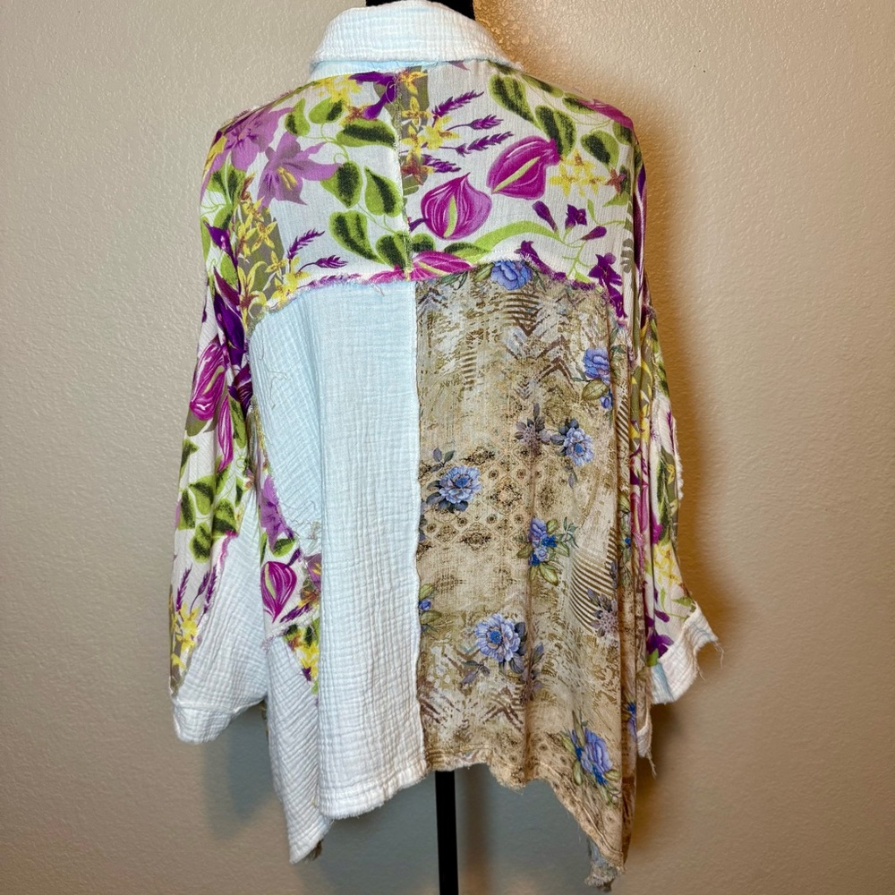 Pol Spliced Patchwork Mixed Media Button Up Boho … - image 8